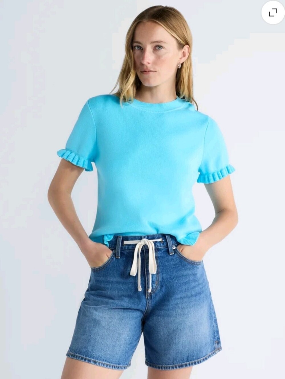 NWT Free Assembly Ruffle Sleeve Short-Sleeve Top in Aqua Blue, Large